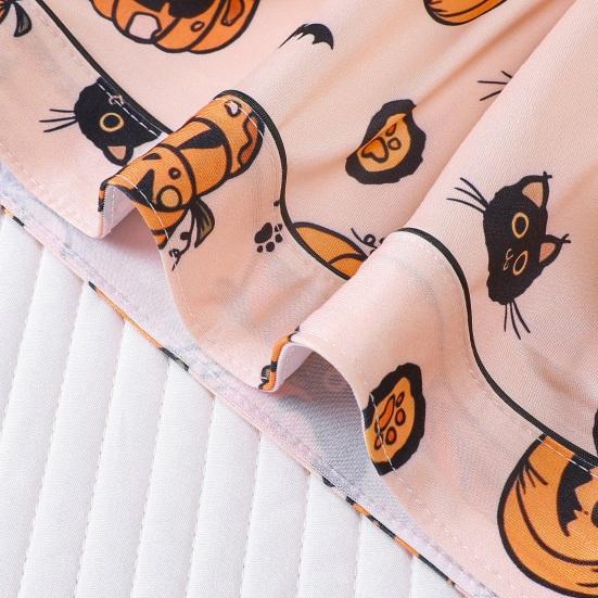 Halloweenské pyžamové soupravy pro ženy knoflíkové s krátkým rukávem 2dílné noční prádlo dýňový potisk košile a šortky pyžamo souprava na doma