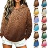Damen Casual Kapuzenpullover mit Leopardenmuster Farbverlauf Pullover Sweatshirt Langarm Top