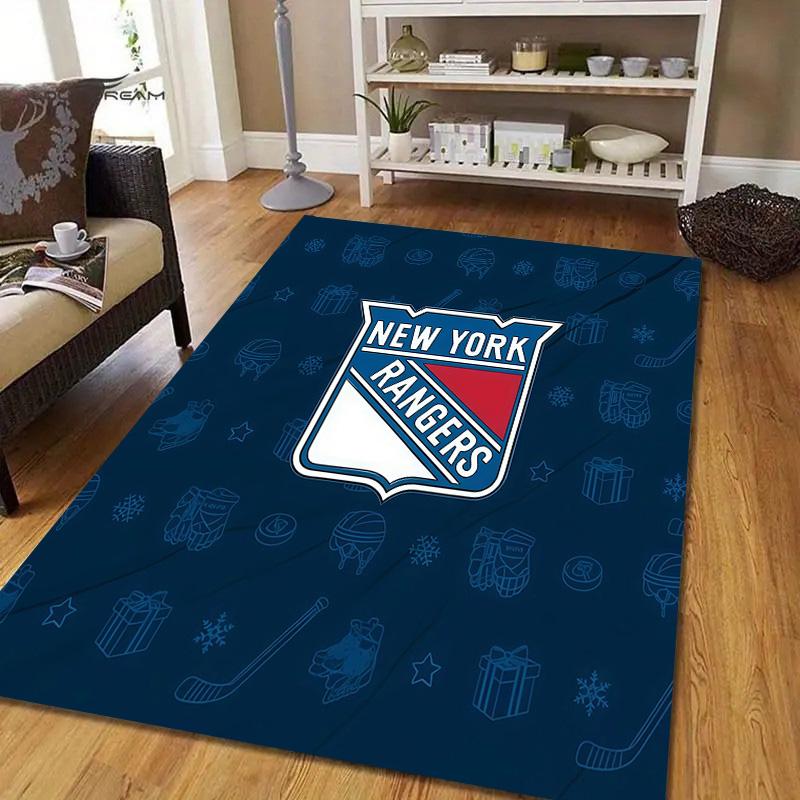 New York Rangers Flannel Pattern Square Carpet,Area Rug,Carpet Rug for Living Room Bedroom Sofa Playroom Decor,Non-slip Floor Mat
