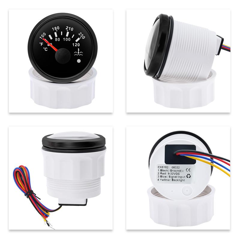 ZMFJH Waterproof IP67 2"52MM Water Temperature Gauge with Flashing Alarm 40-120℃ Temp Meter Indicator RED Light Car Boat