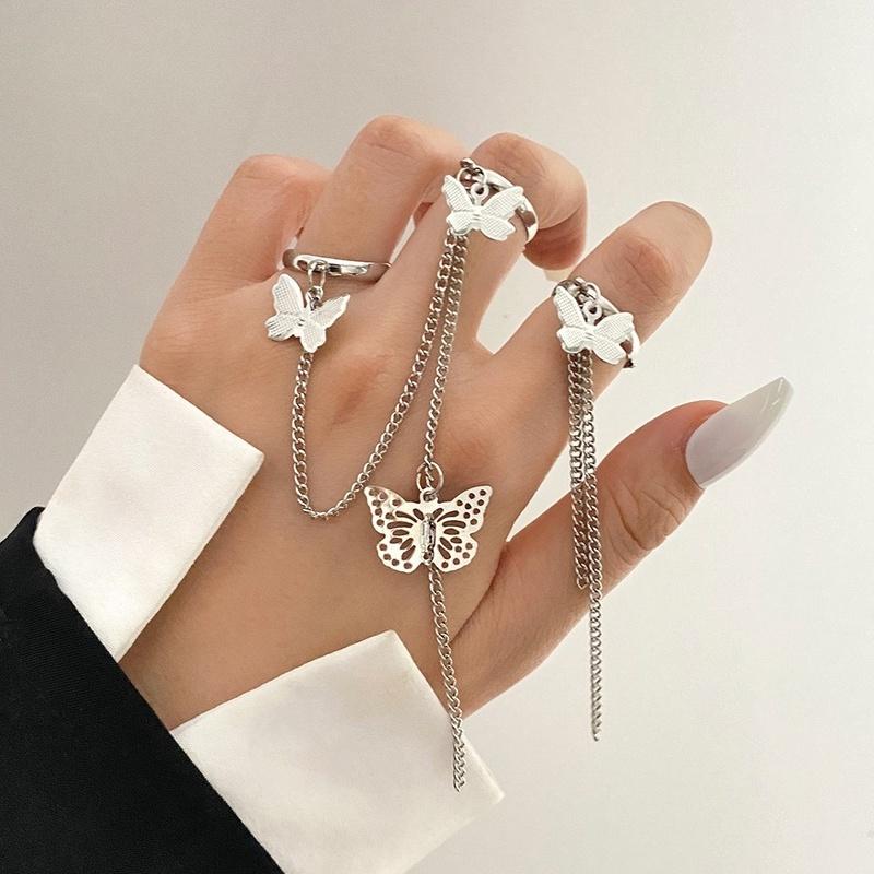 IF ME Personalized Butterfly Snake Ring Set Gold Silver Chain Ring for Women Accessories Jewelry
