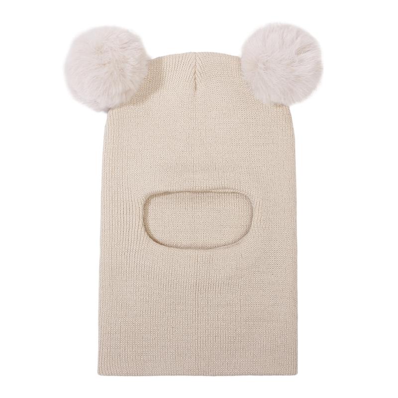 Bommel Baby Wintermütze Schal Einteiler Kinder Strickmütze Warme Ohren Hals Kinder Motorhaube Säuglingsmütze für Mädchen Jungen 1-5 Jahre