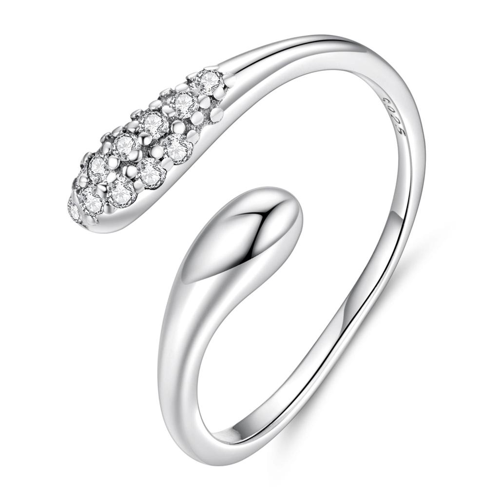 Silver adjustable ring CRYSTAL TEARFLOWER 925 silver