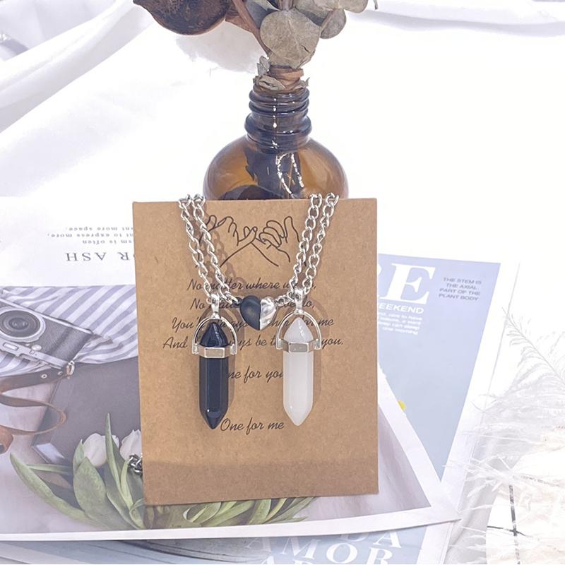 

Fashion Couple Matching Necklace Colorful Geometric Hexagon Pillar Crystal Pendant Love Couple Friendship Friends Jewelry Gift черный белый