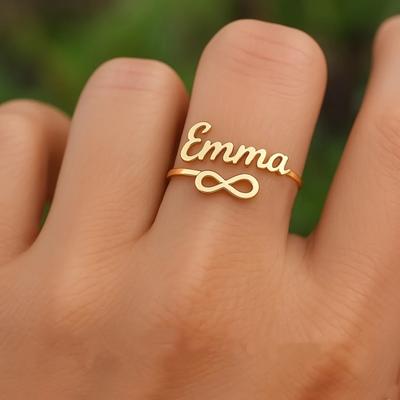 Custom Infinity Name Ring/Personalized Minimalist Nameplate Open Ring/Adjustable Stainless Steel Ring/a Gift for Her/Women's Fashion