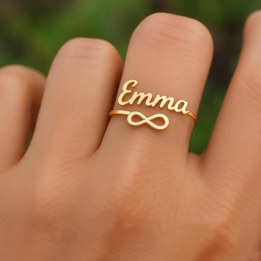 Custom Infinity Name Ring/Personalized Minimalist Nameplate Open Ring/Adjustable Stainless Steel Ring/a Gift for Her/Women's Fashion