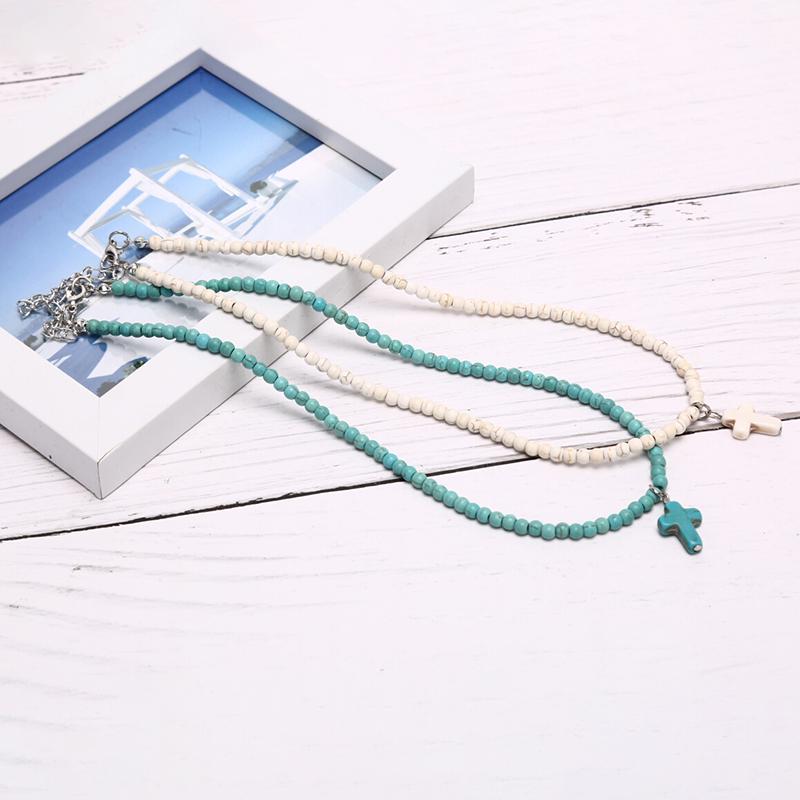 Women Bohemia Turquoise Cross Summer Beach Choker Necklace Jewelry Gift