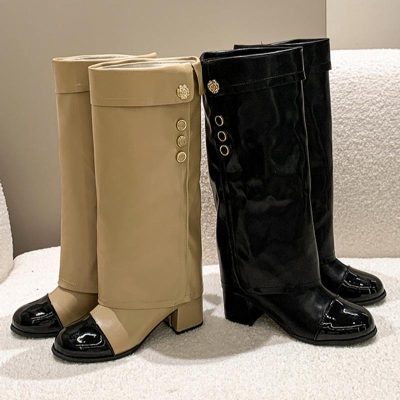 High Heels Women High Boots Chunky Leather Shoes Woman Luxury 2025 Trend Winter Goth Chelsea Knee High Motorcycle Botas Mujer