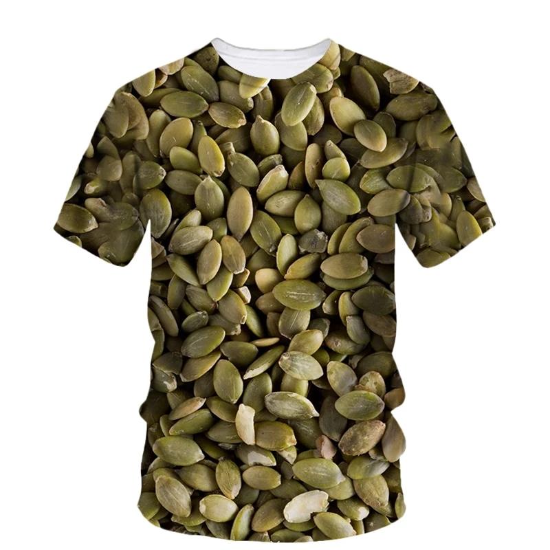Hip Hop Personality Peanut Sunflower Seed Pattern 3d Printing Funny Men's Short Sleeve T-Shirt Fashion New Creative Quality Top