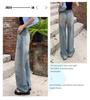 Women's Retro High-Waist Washed Blue Wide-Leg Jeans – Summer 2024 Floor-Length Loose Fit.