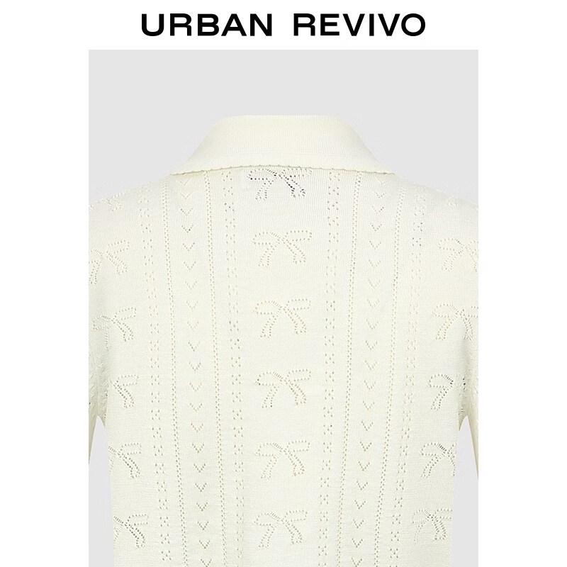 UR2026 Women's Openwork Cropped Knit Top with Peter Pan Collar