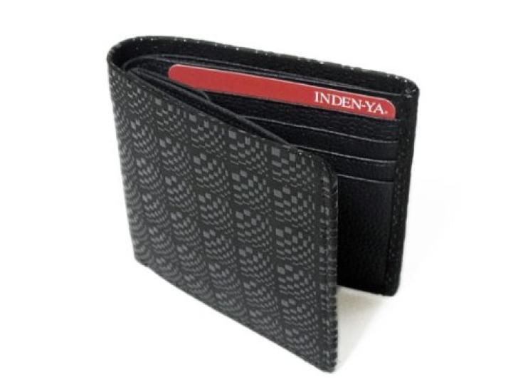 Inden bifold wallet 2003 bill compartment C black deerskin x black lacquer unusual checkered pattern [Indenya]
