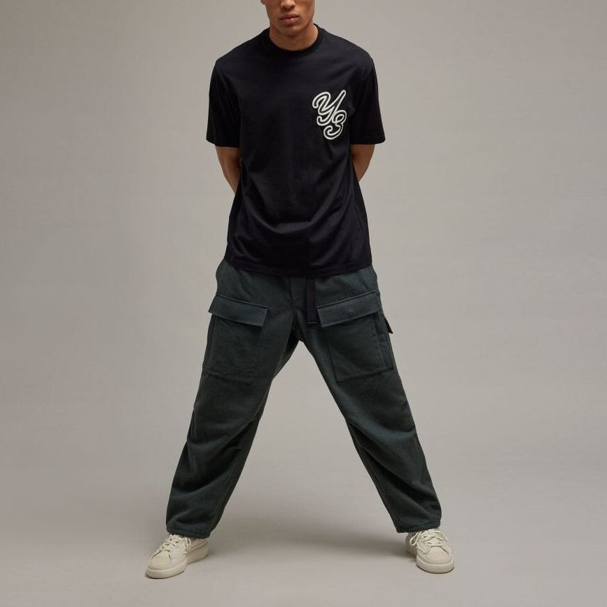 Y-3 Ensfarget T-skjorte med bokstavtrykk, rund hals, korte ermer, unisex topper, svart IT7521