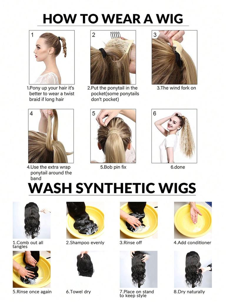 Synthetic Ponytail Hair Extension Clip In Fake Wig Hairpiece Blonde Wrap Around Pigtail Long Smooth Overhead Pony Tail