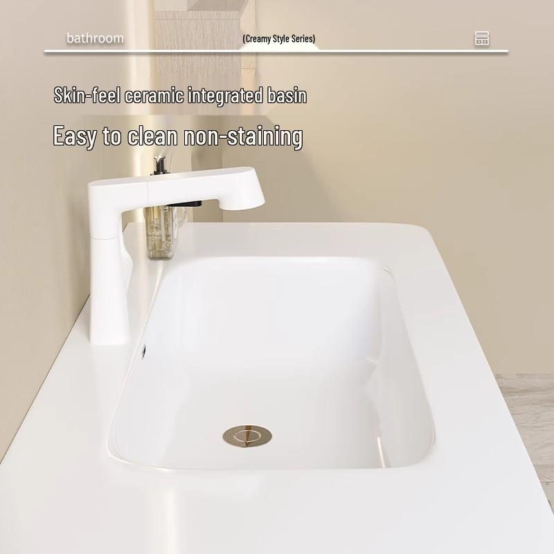 Rounded Corner Bathroom Vanity with Integrated Basin and Aluminum Cabinet