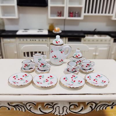 1:12 Dollhouse Miniature Porcelain Ceramic Tea Cup Set Tableware Kitchen Dollhouse Teapot DIY Toys