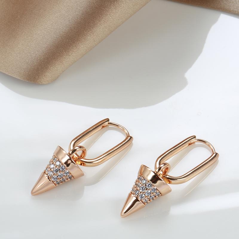 Unique Geometric Cone Drop Earrings For Women Trend  Rose Gold Color Natural Zircon Earrings Luxury Party Daily Jewelry