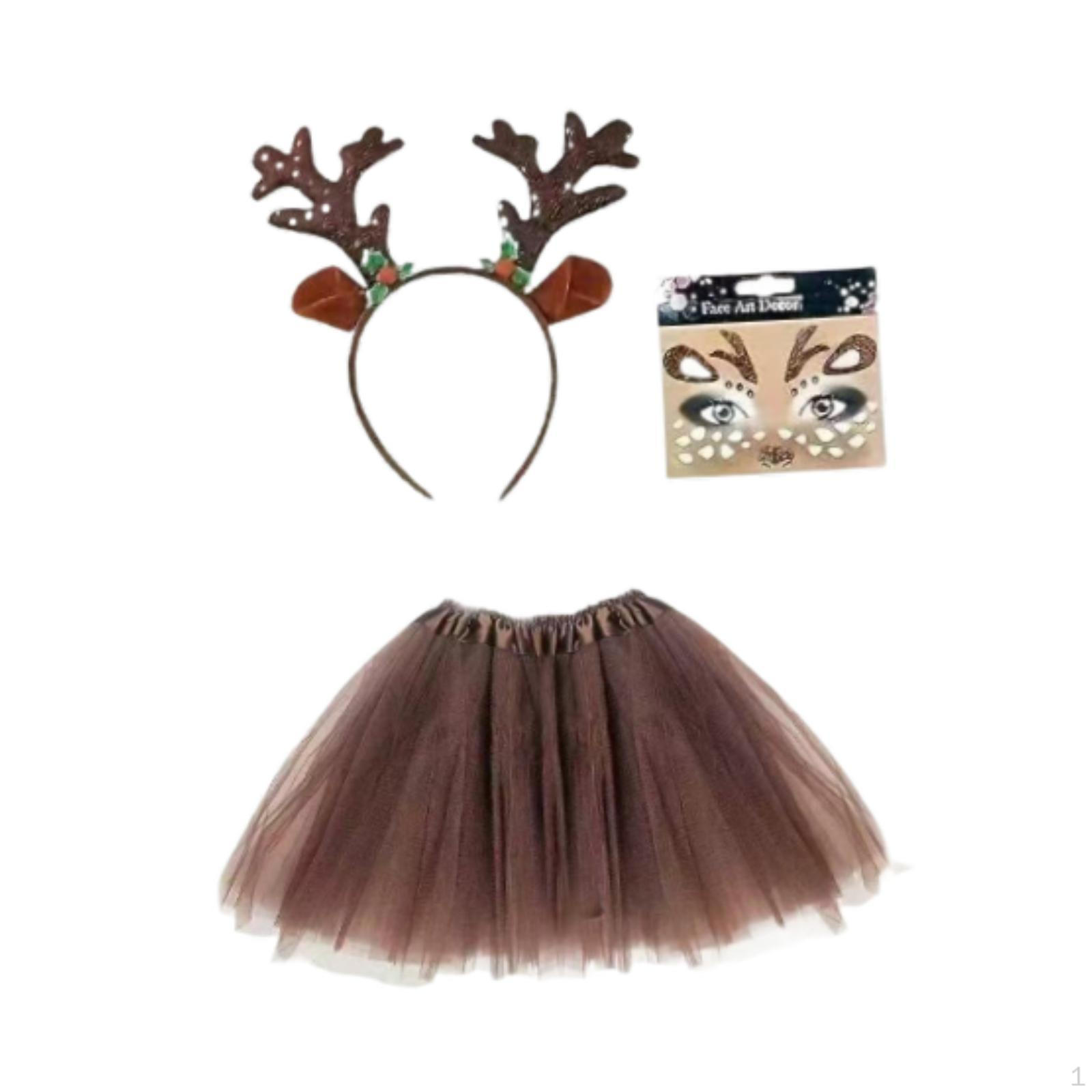 

Christmas Reindeer Costume Dress up for Masquerade Birthday Holiday Festival With Green Flower