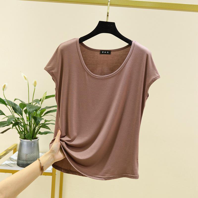 Women's Modal Sleeveless Thin Base Layer T-Shirt - Round Neck, Loose Fit, Plus Size, Solid Color, Slimming Top for Spring/Summer