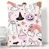 Pink Halloween Blanket, Ghost Pumpkin Print, Cute Boho Soft Flannel Throw, Spooky Home Decor, Witch Lover Gift