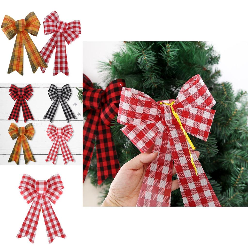Festive Red And White Plaid Pvc Christmas Bow For Elegant Holiday Decorations