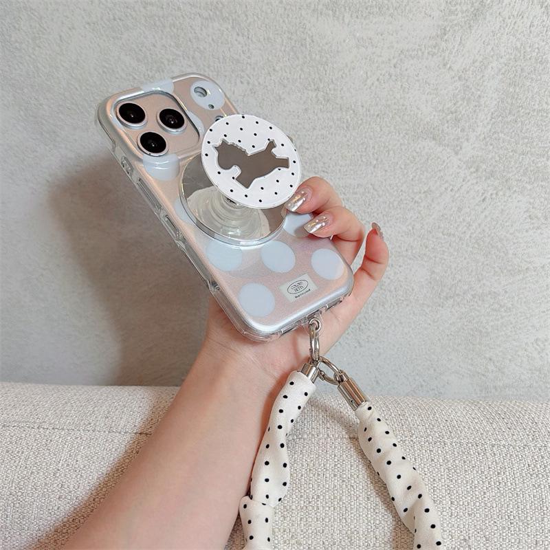 Electroplated Polka Dot Mirror Magnetic Bracket Case for iPhone 17, 16 Pro Max, 15, 14 iPhone 16 Pro Max
