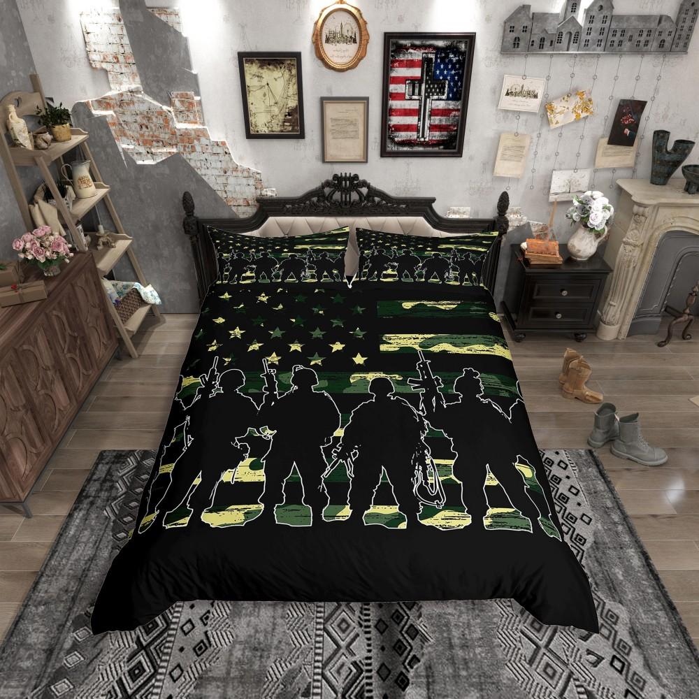 Homewish Rustic Hunting Fishing Duvet Cover Set for Men,Retro US Flag Bedding Set,Wildlife Bear Deer Bed Set