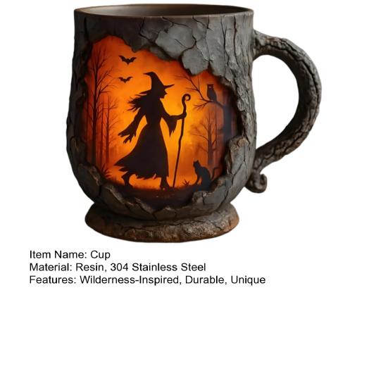 Yousheng Vintage Coffee Mugs Mystical Witch Bark Texture Mug Halloween Campfire Cup Outdoor Adventure Gift for Hikers Nature Lovers