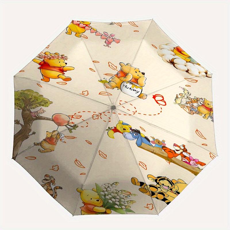 Winnie-the-Pooh, Honey Automatic Opening and Closing Umbrella - 8 Ribs Portable Folding Umbrella with Plastic Handle, Suitable for Leisure a