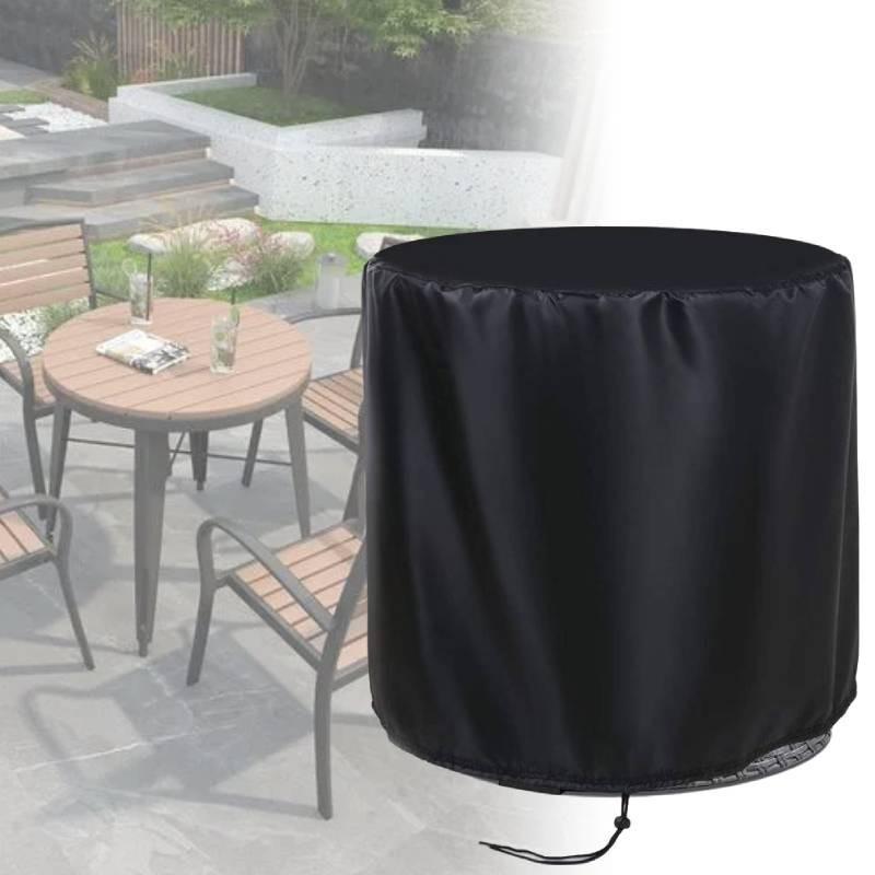 Durable Black Oxford Round Table Cover For Outdoor Patio Rain Dust Wind Protection