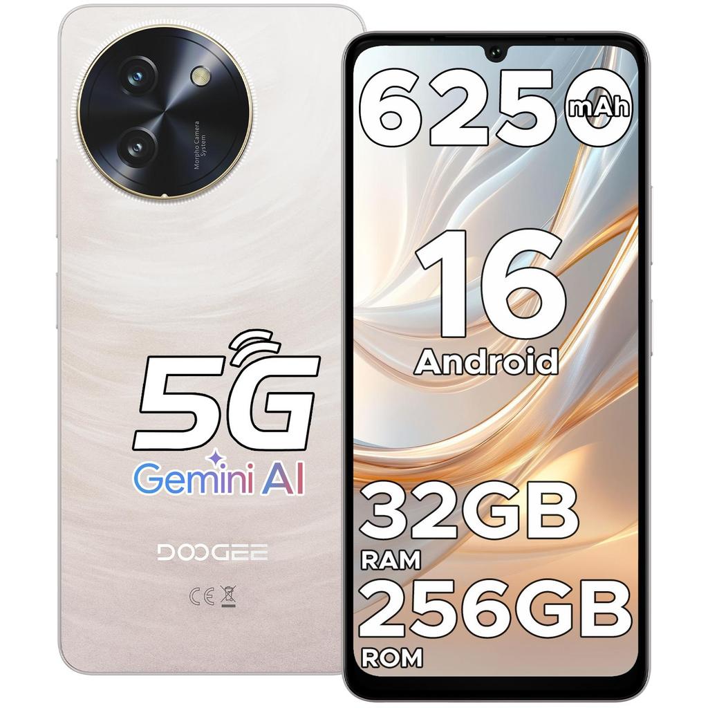 Doogee 5G Mobile Phones NOTE 59 PRO, Android 16 Phone With Gemini AI, Octa Core 2.3GHz, 120Hz 6.75"HD+, 6250mAh, 32GB+256GB/2TB
