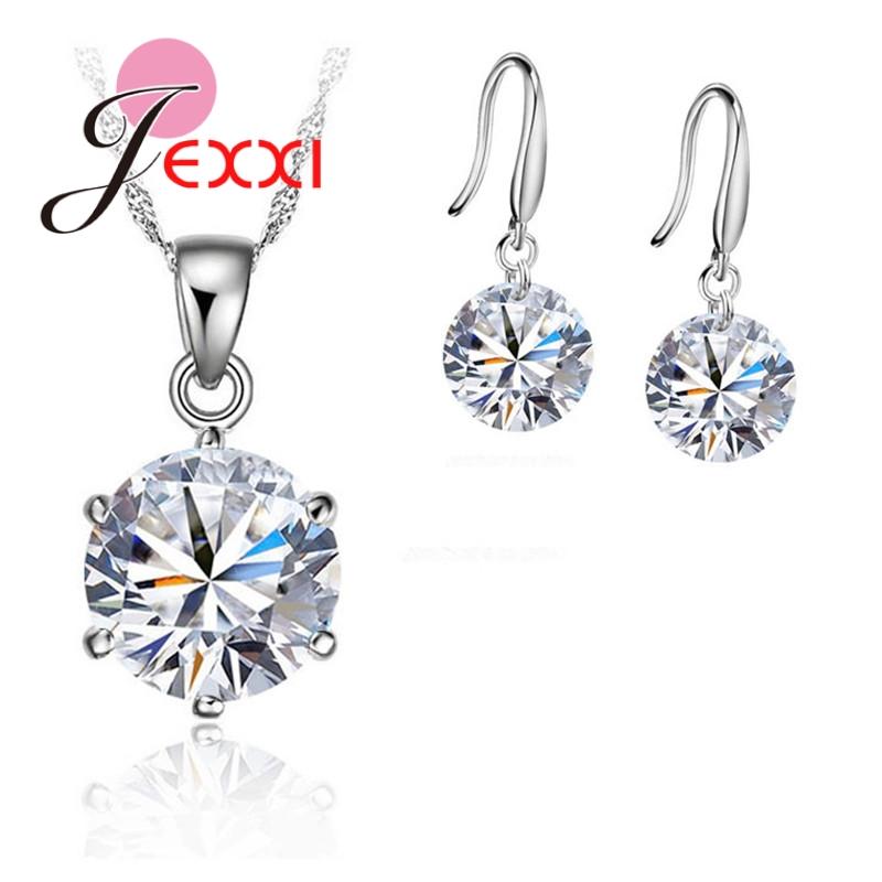New Fashion Crystal Jewelry Set Cubic Zirconia CZ Pendant Necklace 925 Sterling Silver Jewelry Set Gift For Women Lovers
