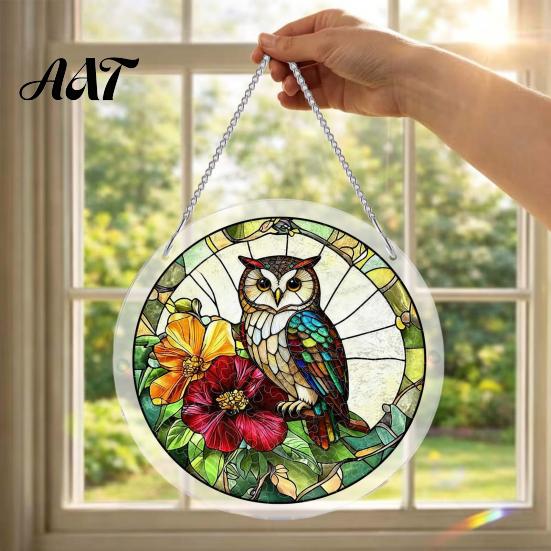 Transparent Acrylic Decor 7.48 Inch Circular DIY Puzzle Suncatcher, Stained Glass Style Window Hanging Ornament, Adult Gift Waterproof Pendant