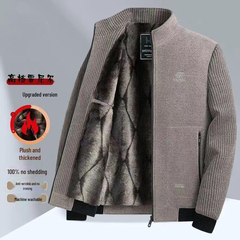Men's Corduroy Woolen Coat - Velvet-Lined Winter Jacket for Middle-aged and Elderly Dads
