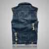 New Spring Autumn Vintage Design Men's Denim Vest Male Black Sleeveless Jackets Men Hole Jeans Waistcoat 6XL
