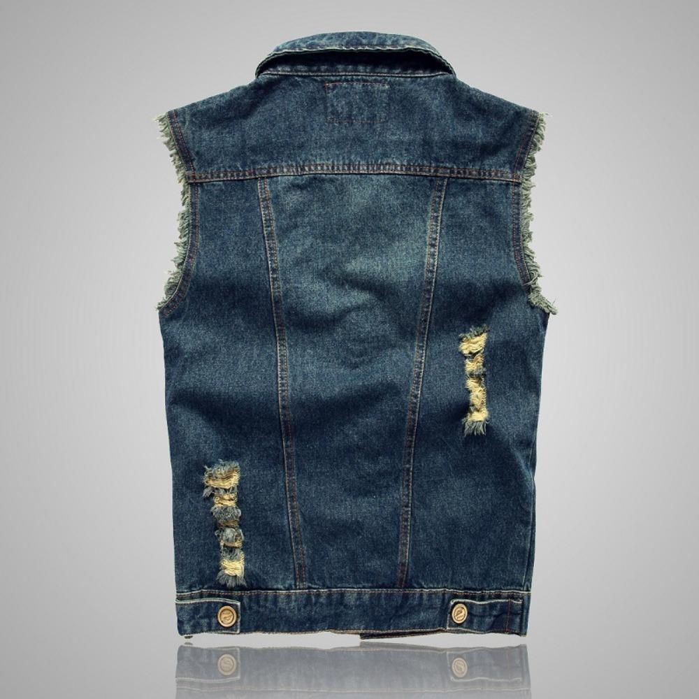 New Spring Autumn Vintage Design Men's Denim Vest Male Black Sleeveless Jackets Men Hole Jeans Waistcoat 6XL