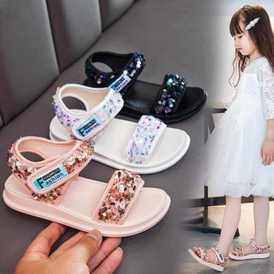 Summer Fashion Girls Sandals Gladiator Sequins Soft Children's Beach Shoes Kids Elegant Sandals Princess Shoes Casual Sneakers