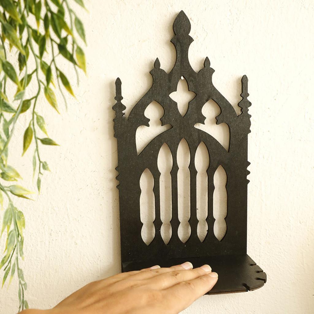 Gotische Stile Schwarzes Holz Wandmontiertes Regal Thron Design Dekorative Aufbewahrung Ablage Schwebende Organizer Für Heimdekorationen