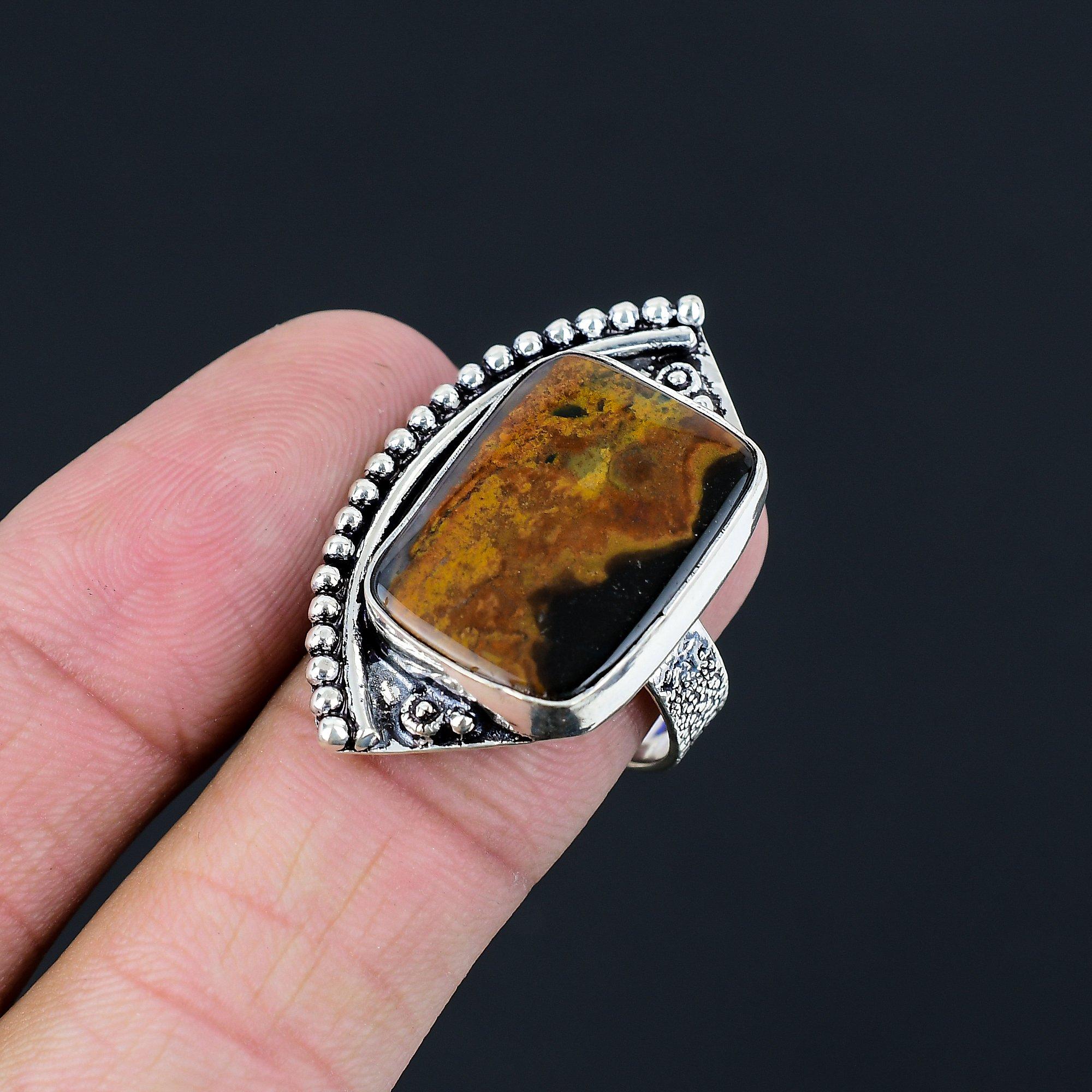 Натуральный Золотой Питерсит Драгоценный Камень 925 Серебро Кольцо-Солитер Размер 8.5 Для Женщин 8.5