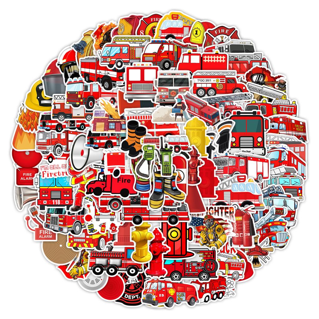 100 New Styles of Firefighter Graffiti Stickers Skateboard Suitcase Decoration Stickers Waterproof Creative Children's Cartoon Stickers