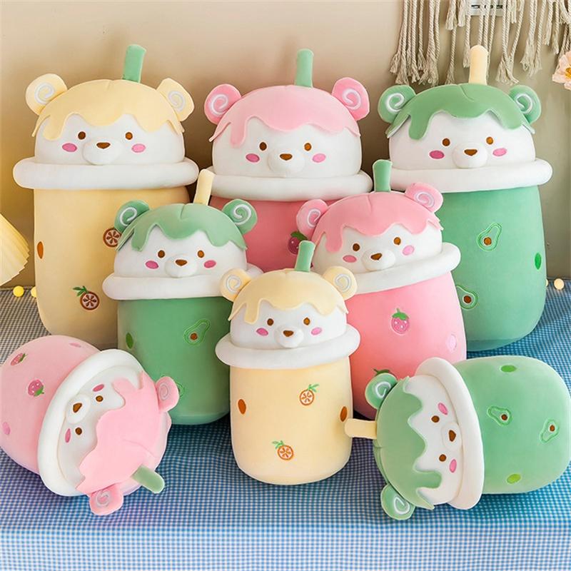 Cute Plush Milk Tea Bear Toy Pillow For Kids And Adults Soft And Cuddly