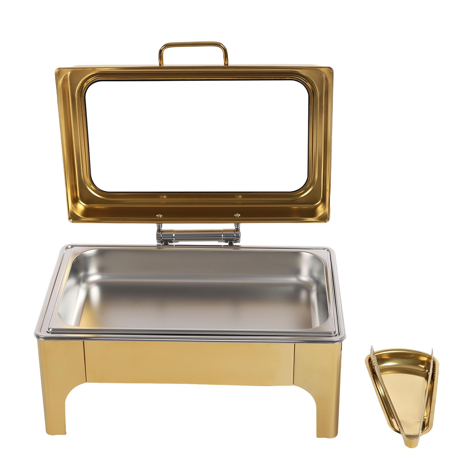 Gold Chafing Dish Buffet Set, Stainless Steel Chafing Dish Set Rectangular Buffet Warmer Sets w/Thick Frame for Catering Parties золотой