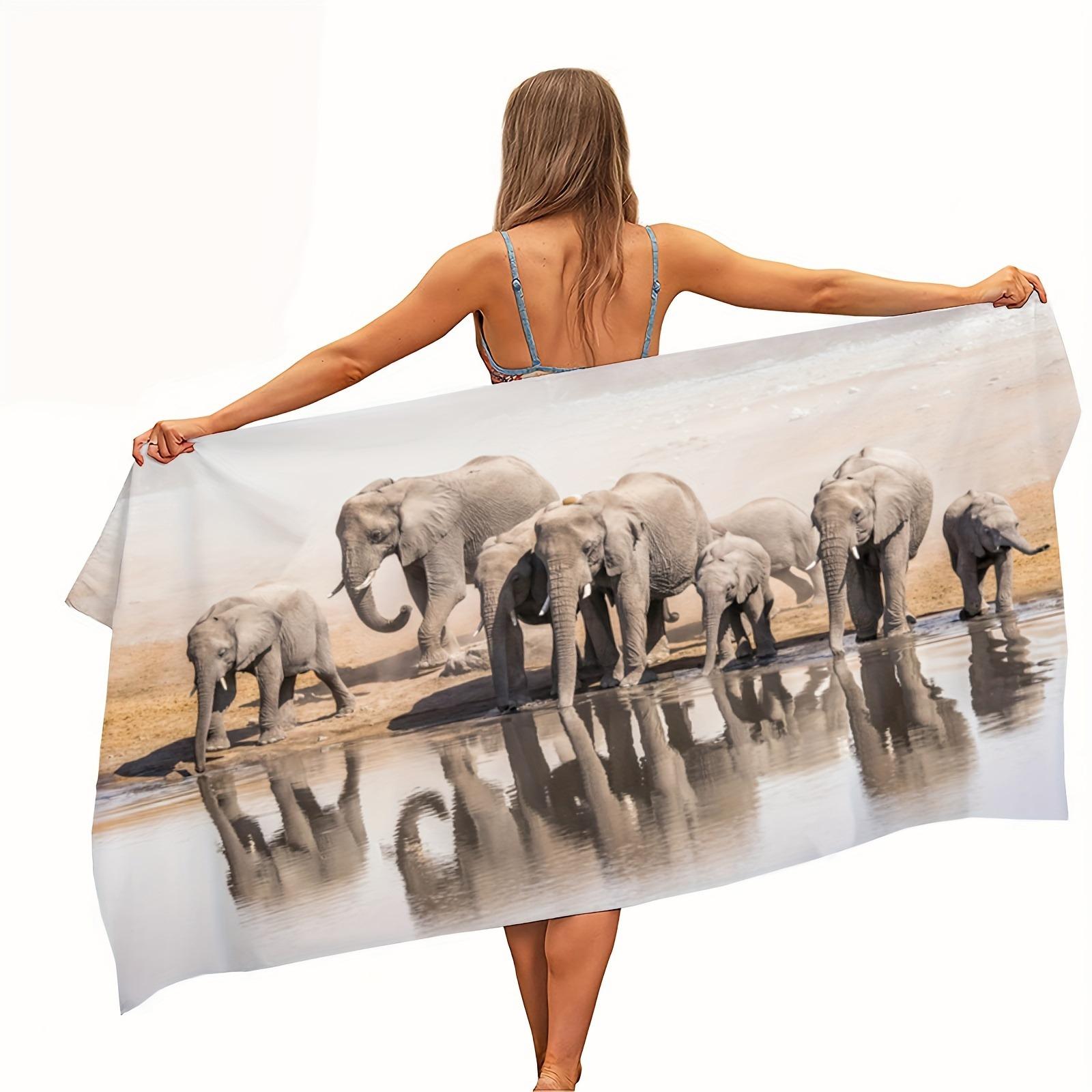 Ka Chen Muda White Elephant Family Beach Towel: Stylish And Safari-Ready For Your Next Getaway! Suitable For Towels, Bath Towels, Beach Towels
