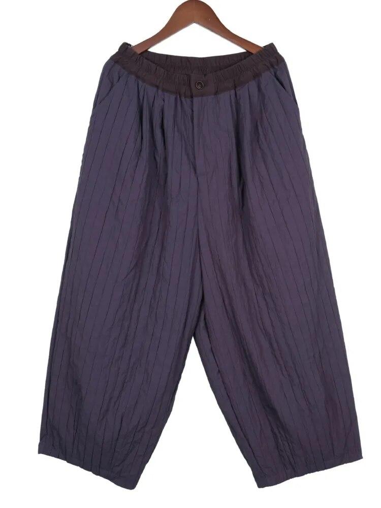 

Johnature женские винтажные полосатые широкие брюки с эластичной резинкой на талии и лоскутными карманами, осенние брюки до щиколотки L темно-фиолетового