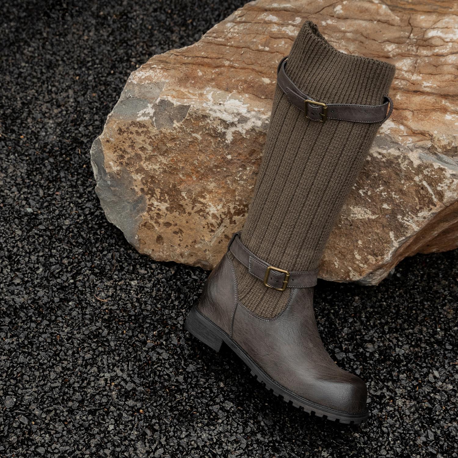 Krazing Pot Осенне-зимняя обувь из коровьей кожи Модные сапоги с круглым носком Сохраняют — фото 17