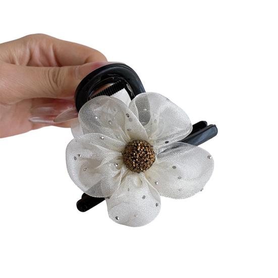 Ladies Hair Clip Scalp-friendly Gauze Floral Hair Clip Long Lasting Half-Up Ponytail Shark Clip Grab Clip for Women Chignon