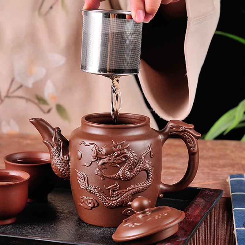 Purple Clay Teapots Chinese Tea Set Master Hand Carved Teapot with Tea Infuser Green Tea Filter Kettle Tea Accessories