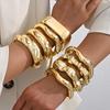 8Pcs Gold Color Bangle Set For Women Fashion Chunky Twisted Open Cuff Bracelet Trendy Wavy Metal Wristband Boho Daily Jewelry