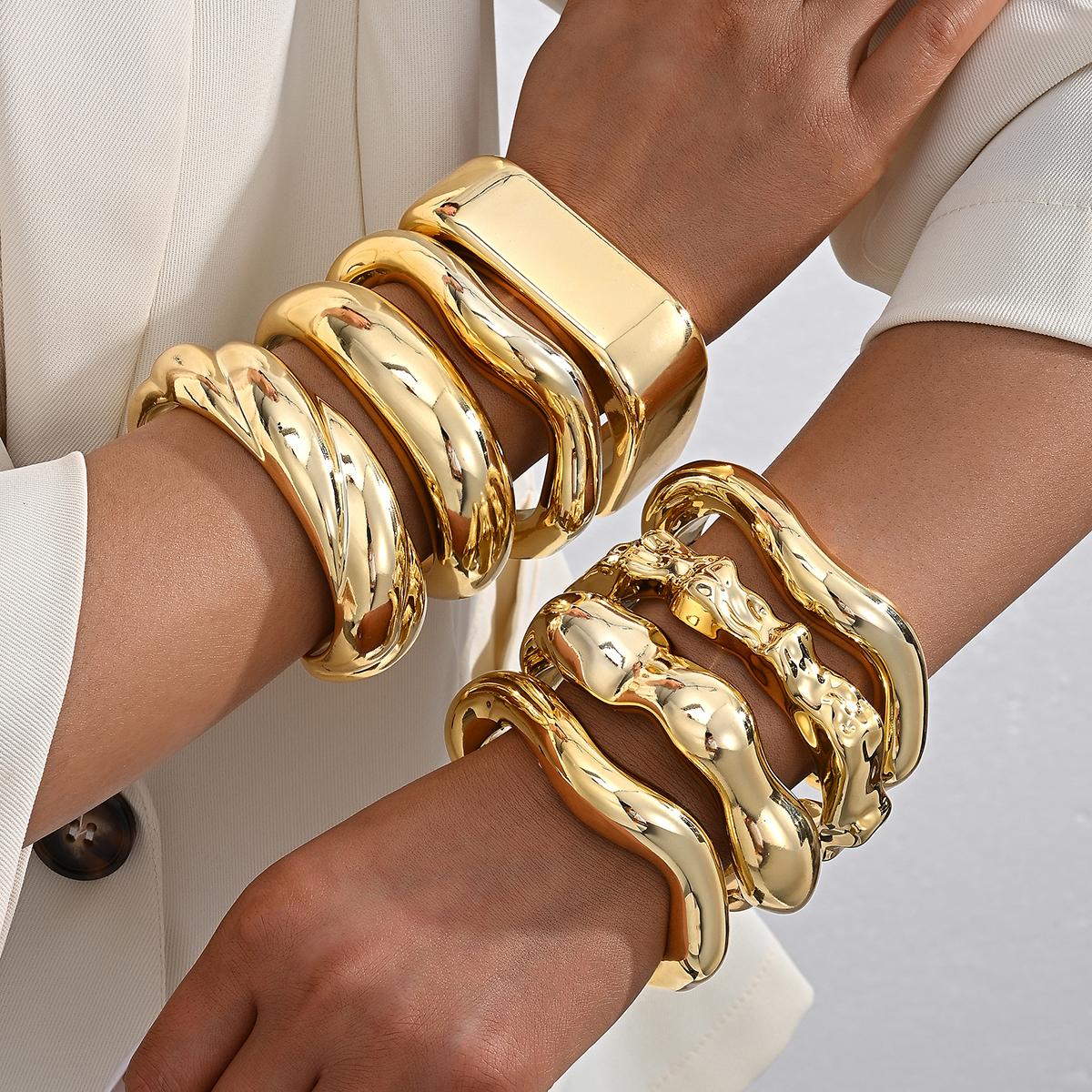

8Pcs Gold Color Bangle Set For Women Fashion Chunky Twisted Open Cuff Bracelet Trendy Wavy Metal Wristband Boho Daily Jewelry