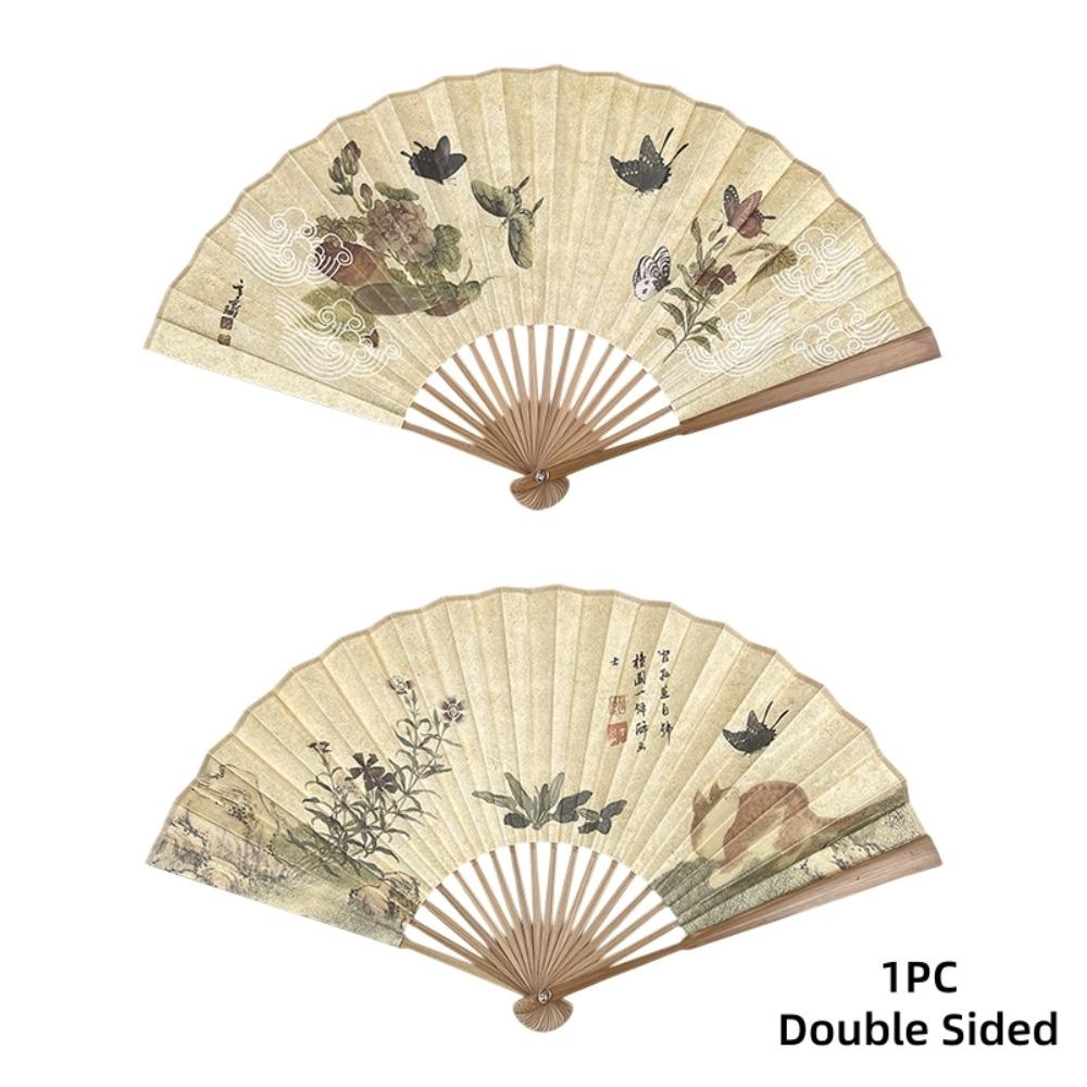 Double Sided Chinese-Style Shell Fan Bamboo Frame Retro Handheld Fan Dance Fan Dance Props 1PC Double Sided